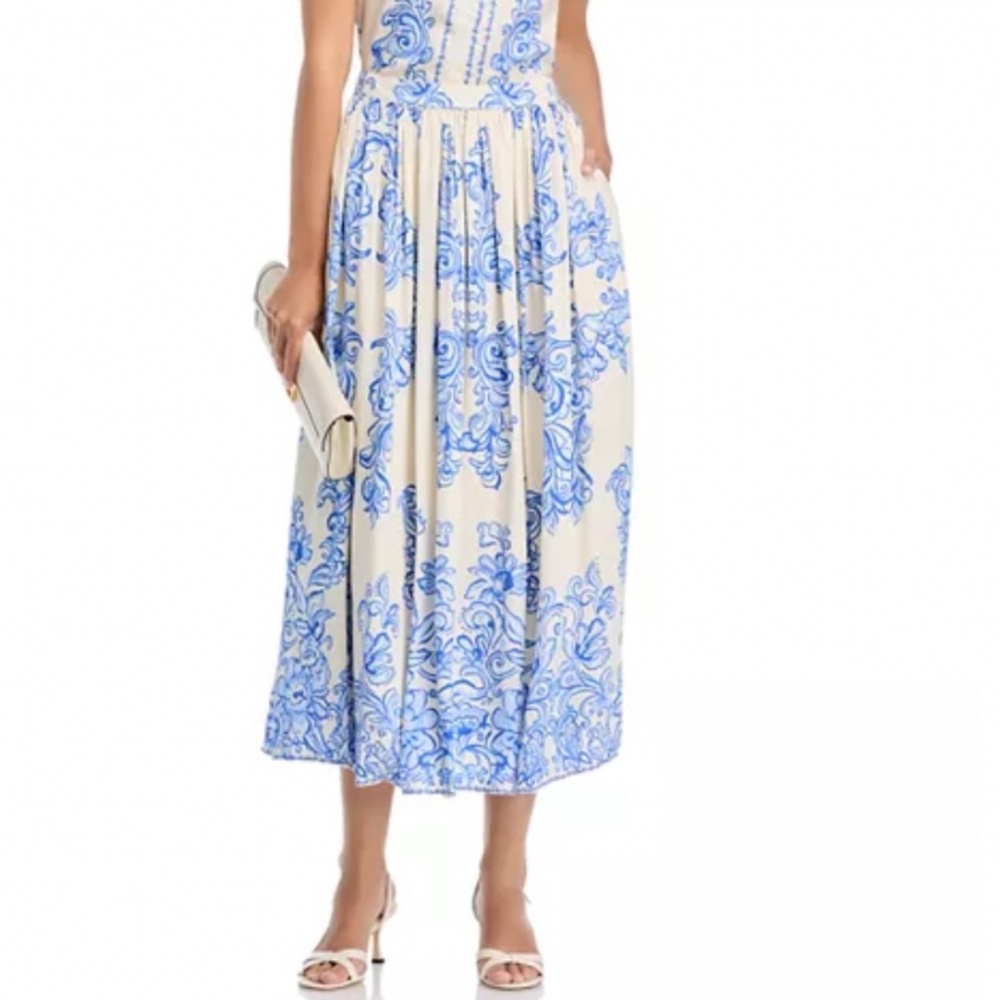 Johnny Was Kenzie Midi Skirt Ivory Blue SZ L